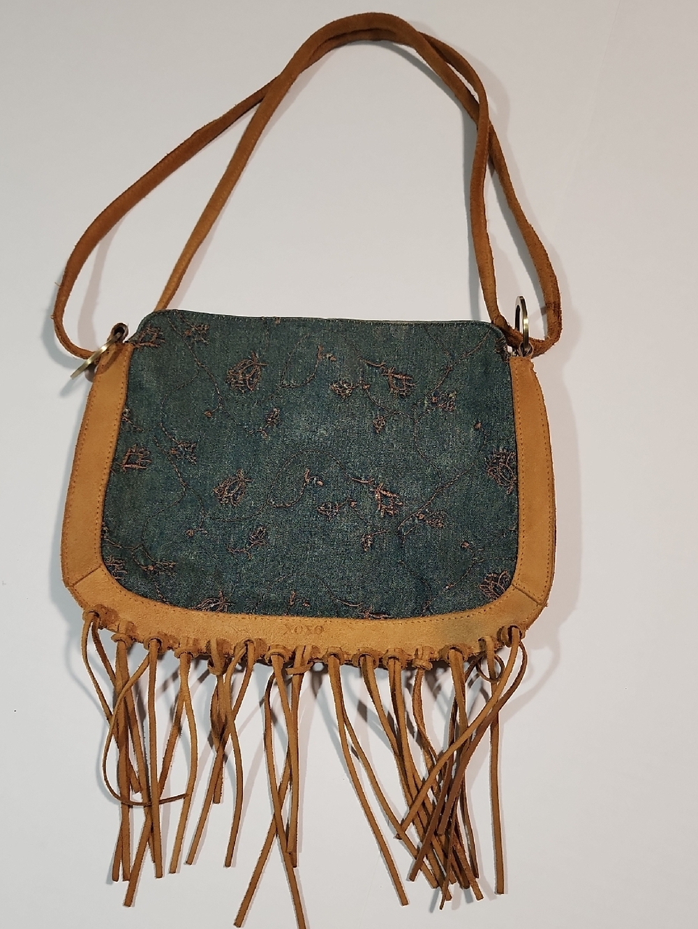 Vintage XOXO Fringe Denim and Suede Shoulder Bag